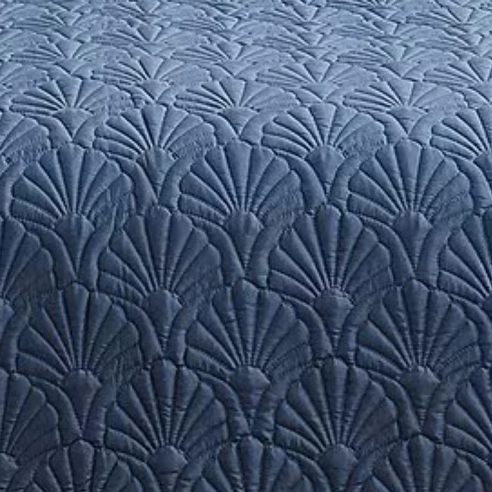 3pc TED BAKER Deco Shell Sapphire Blue Quilt Set-Scalloped Edges- King- 108